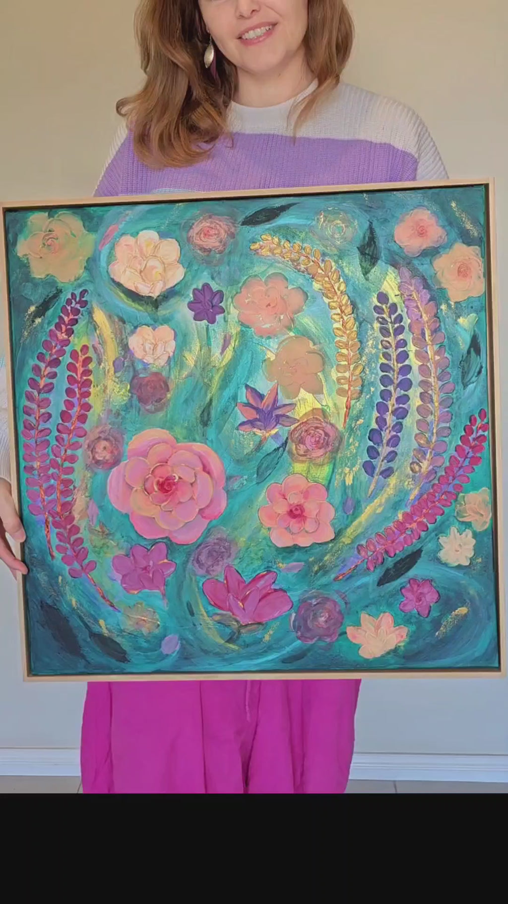 Mermaid Bouquet – Original Acrylic Impasto Floral, 60x60cm, Framed