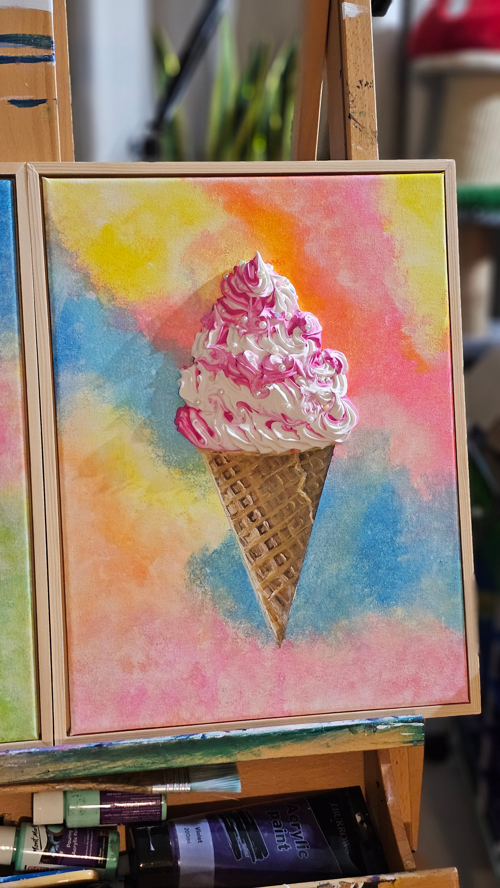 Strawberries & Cream by the Beach | Original Painting | Framed