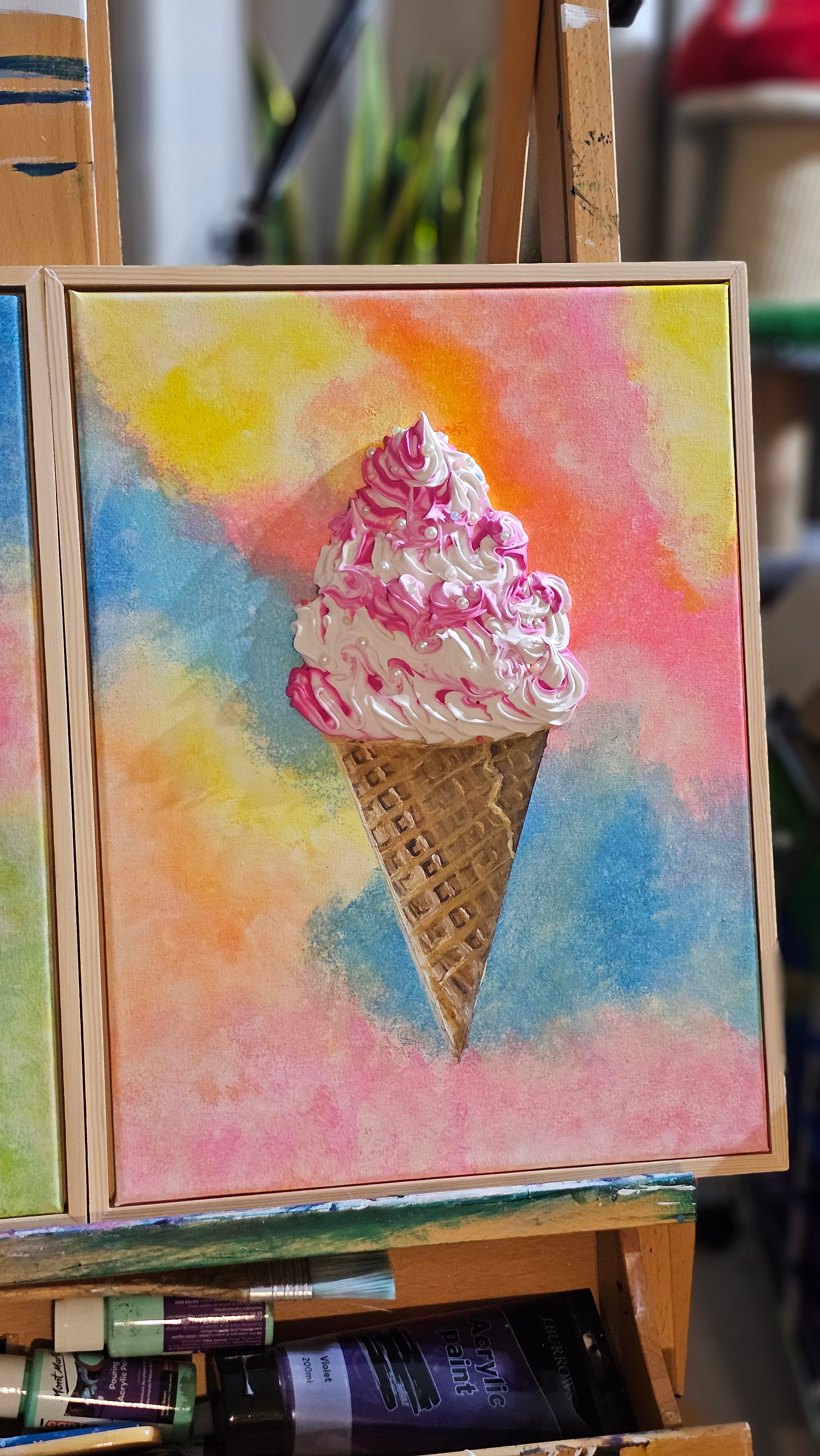 Strawberries & Cream by the Beach | Original Painting | Framed