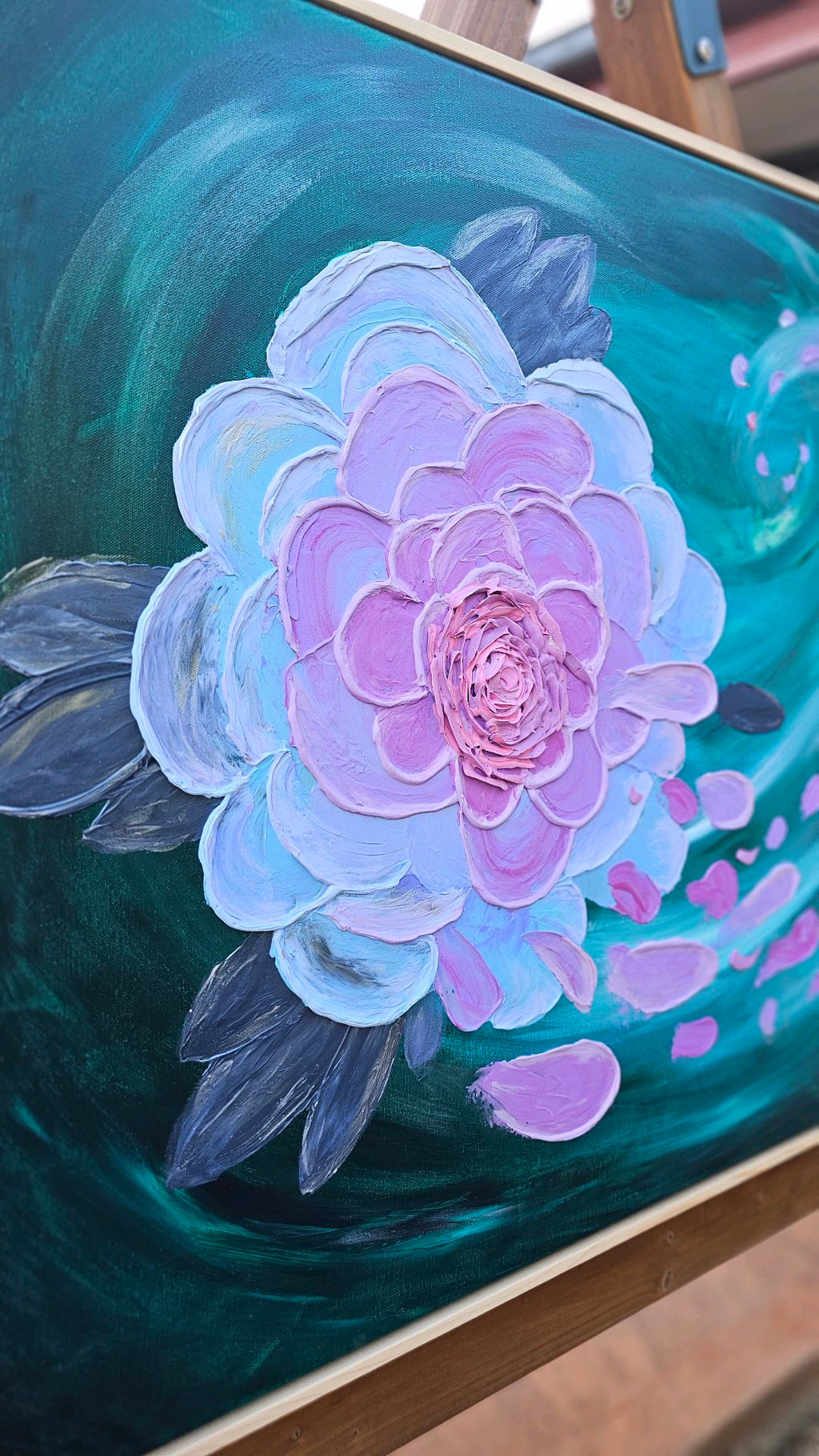 Tidal Bloom – Large Original Impasto Floral, 100x76cm, Framed