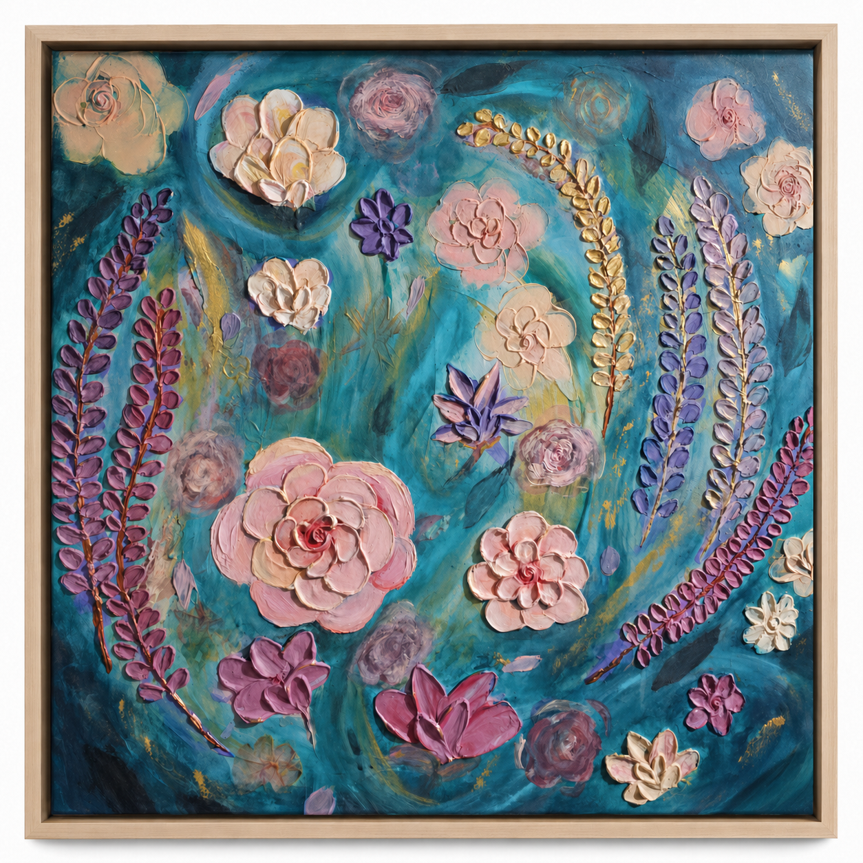 Mermaid Bouquet – Original Acrylic Impasto Floral, 60x60cm, Framed