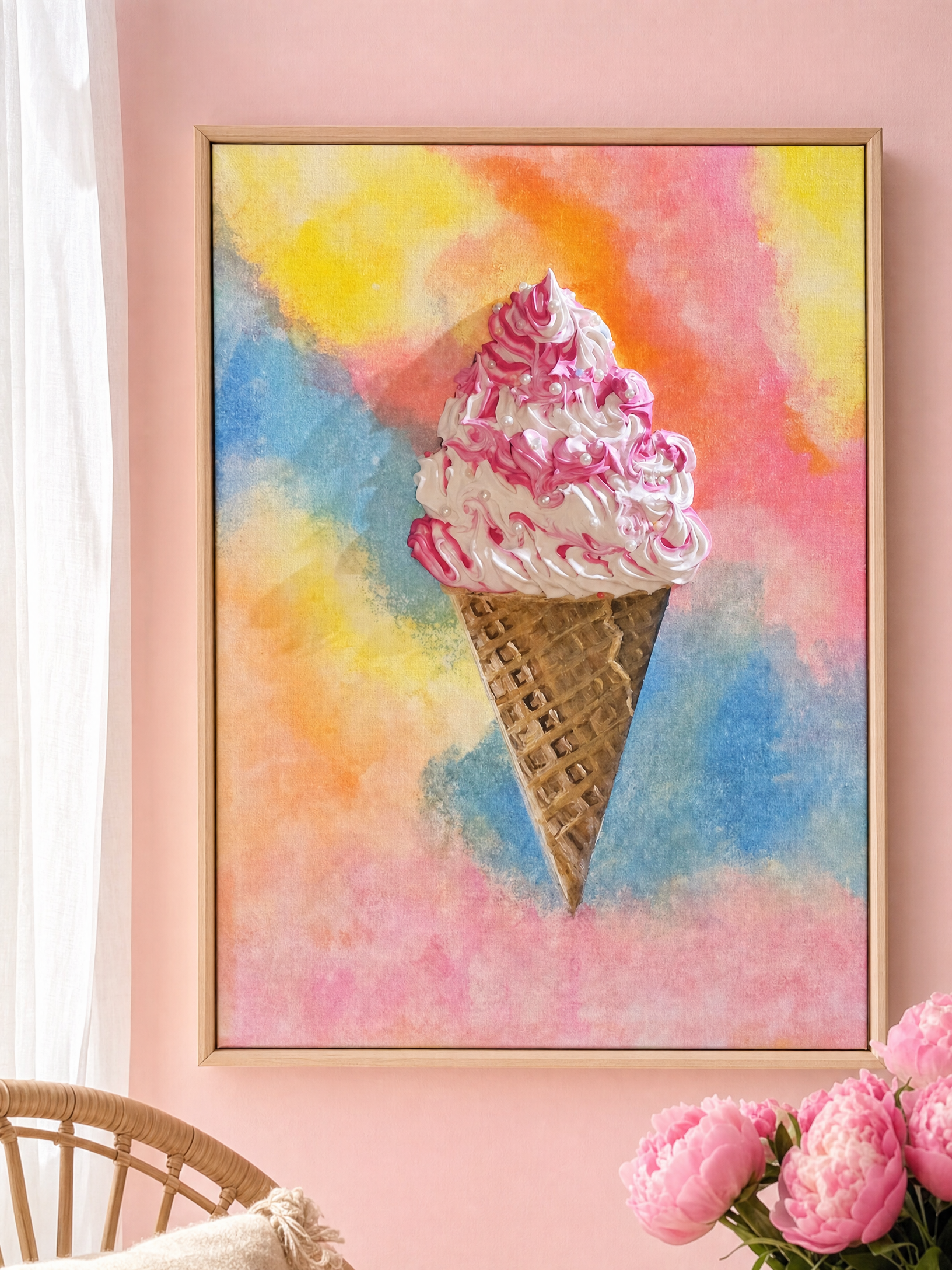 Strawberries & Cream by the Beach | Original Painting | Framed