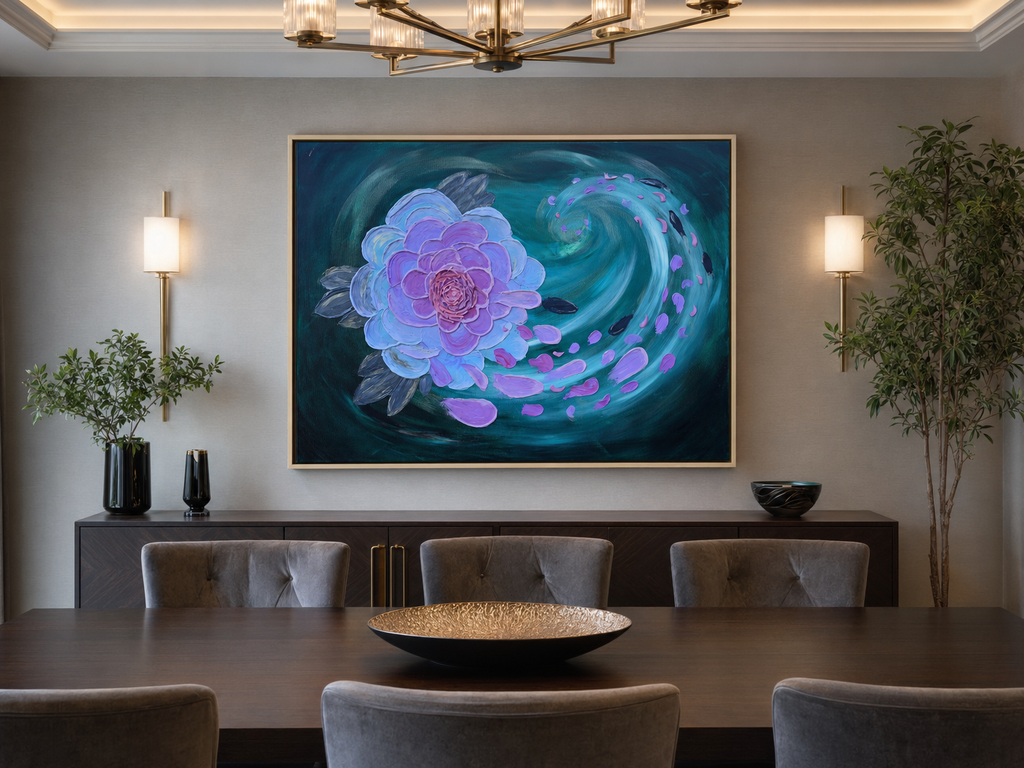 Tidal Bloom – Large Original Impasto Floral, 100x76cm, Framed