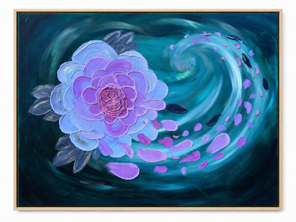 Tidal Bloom – Large Original Impasto Floral, 100x76cm, Framed