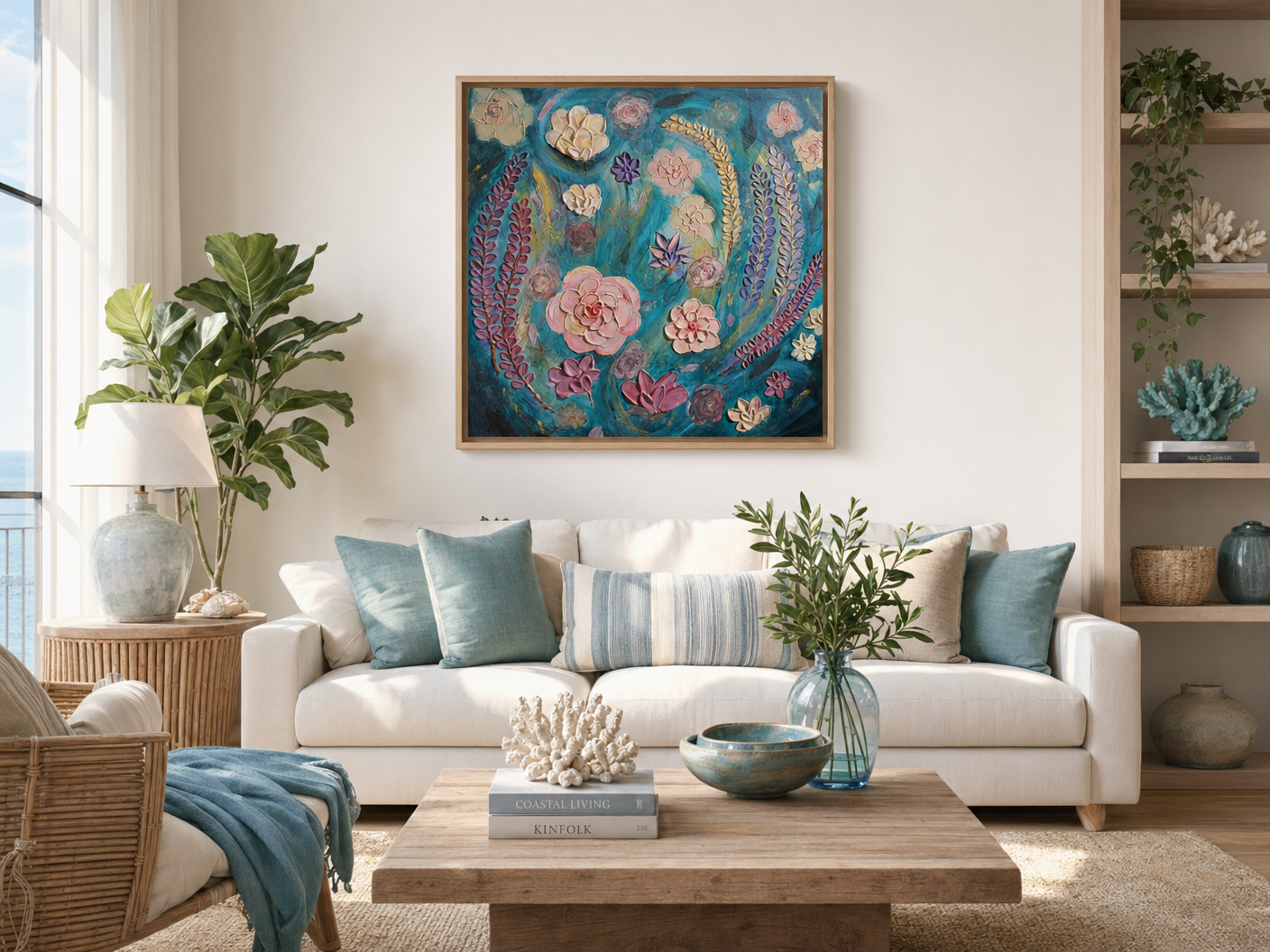 Mermaid Bouquet – Original Acrylic Impasto Floral, 60x60cm, Framed