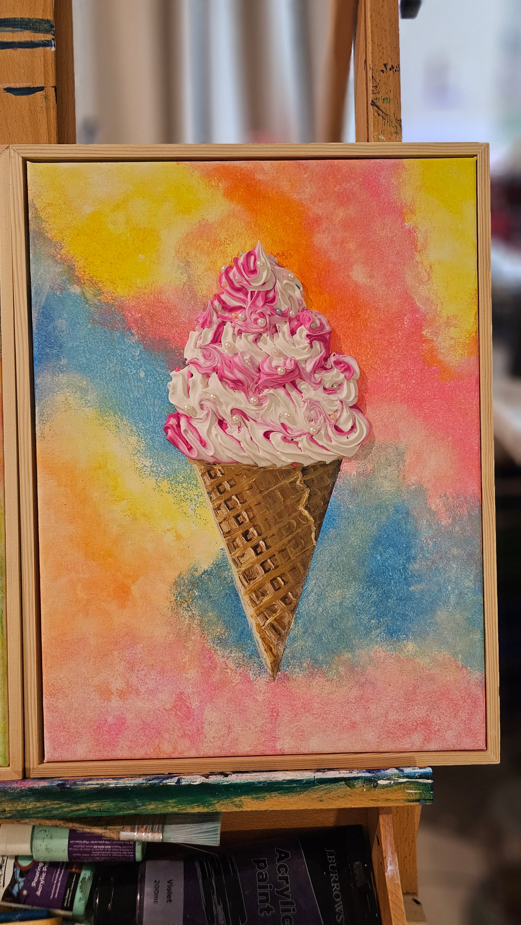 Strawberries & Cream by the Beach | Original Painting | Framed