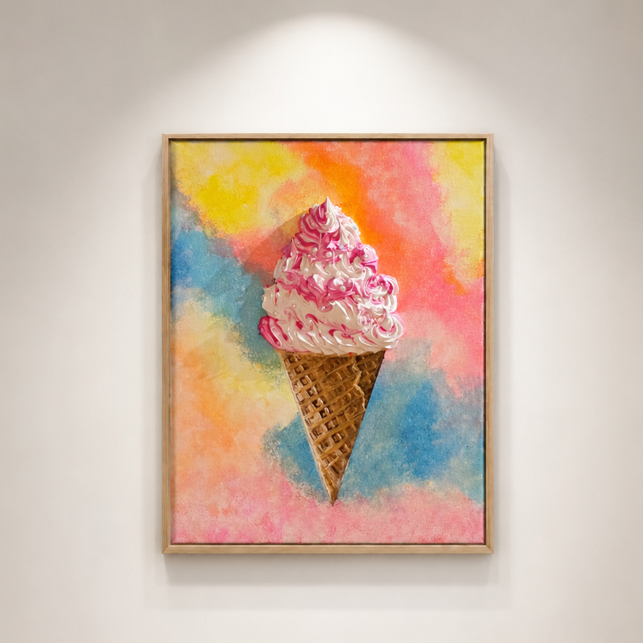 Strawberries & Cream by the Beach | Original Painting | Framed