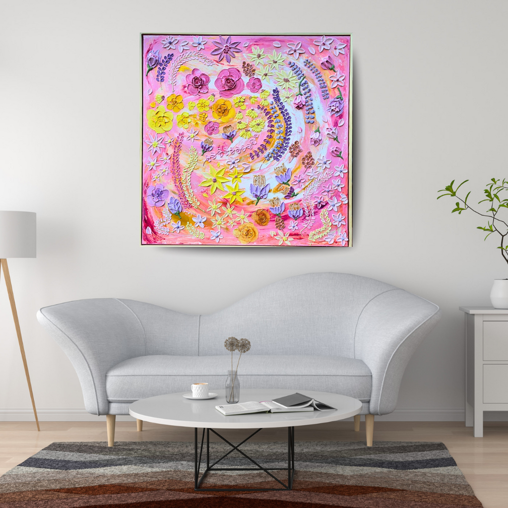 Summer Breeze – Original Acrylic Impasto Floral, 78x78cm, Framed
