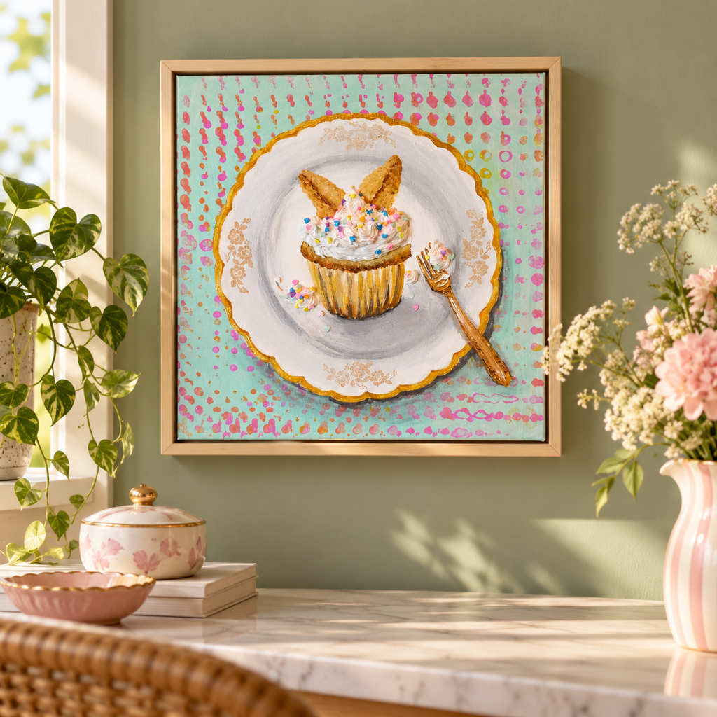 Butterfly Cupcake | Original Painting | Framed