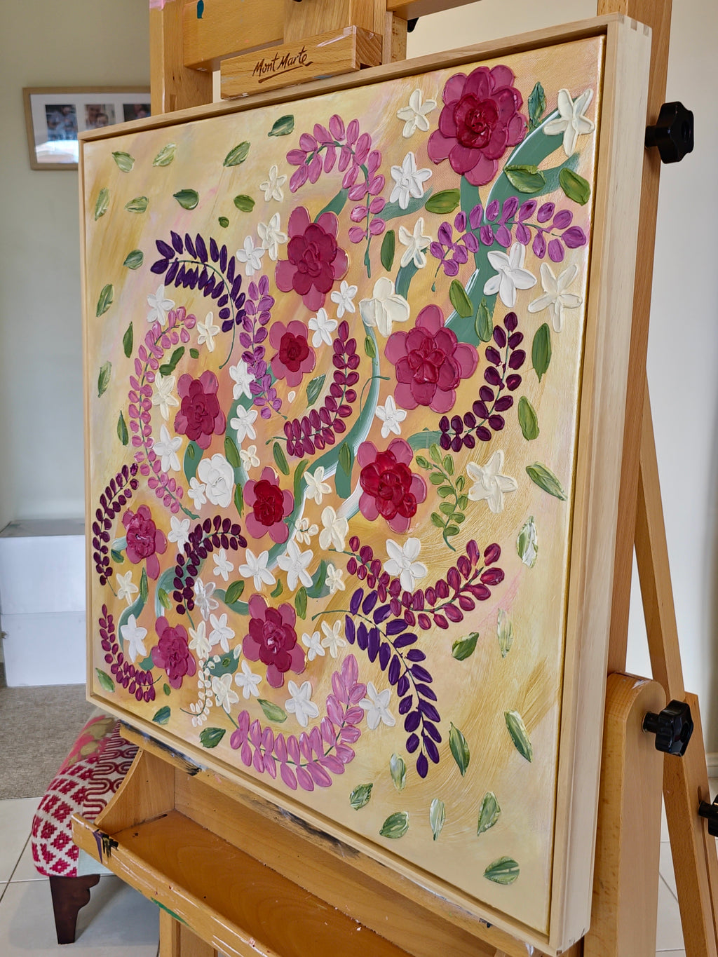 Petal Drift – Colour-Shifting Impasto Floral, 60x60cm, Framed