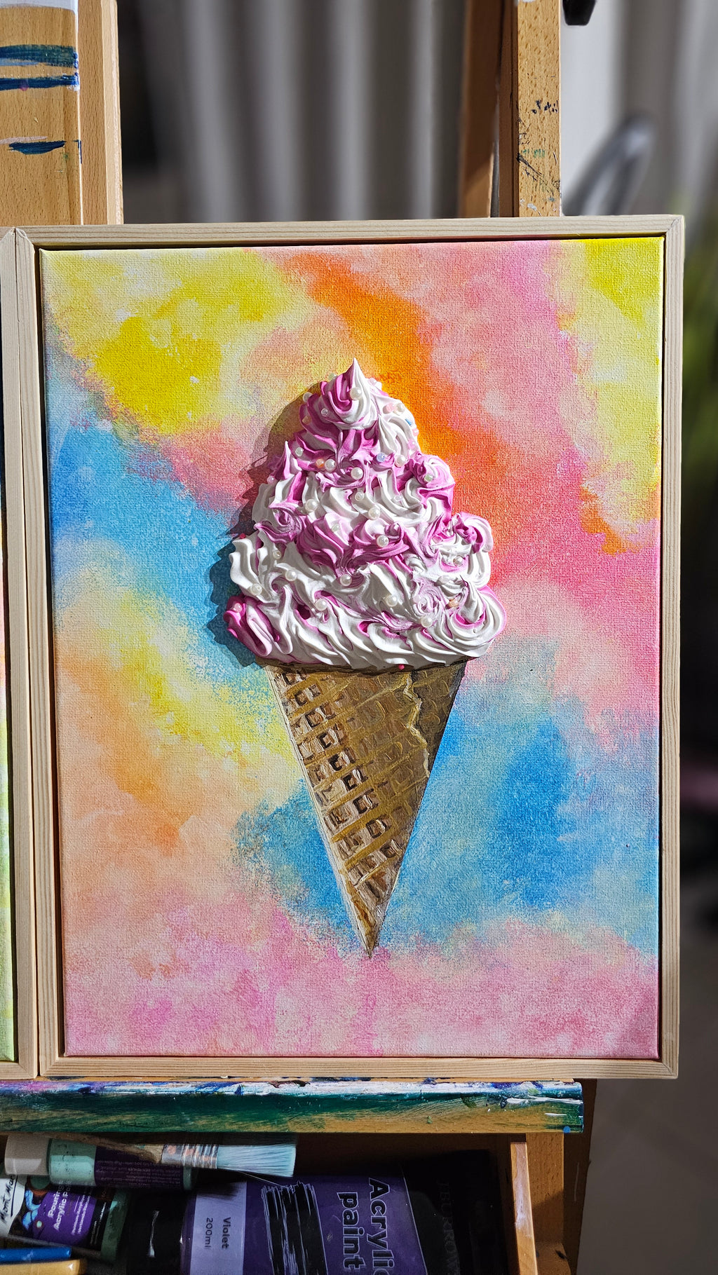Strawberries & Cream by the Beach | Original Painting | Framed