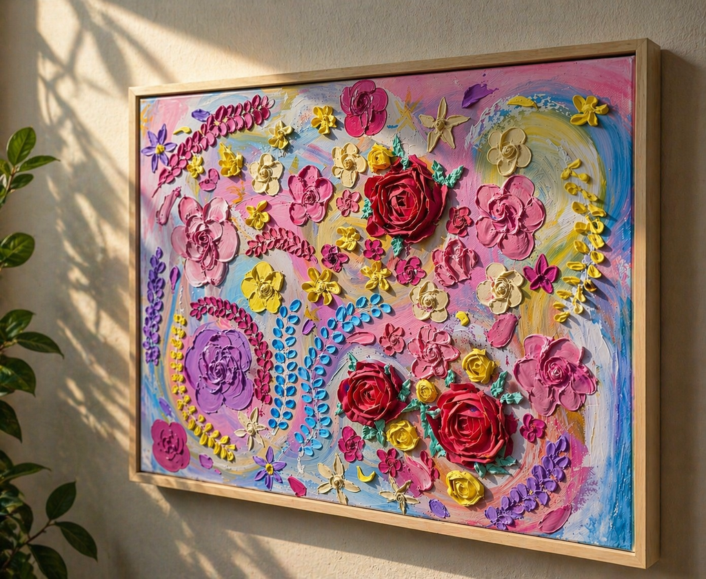 Summer Confetti - Original Impasto Floral, 50cm by 40cm, Framed