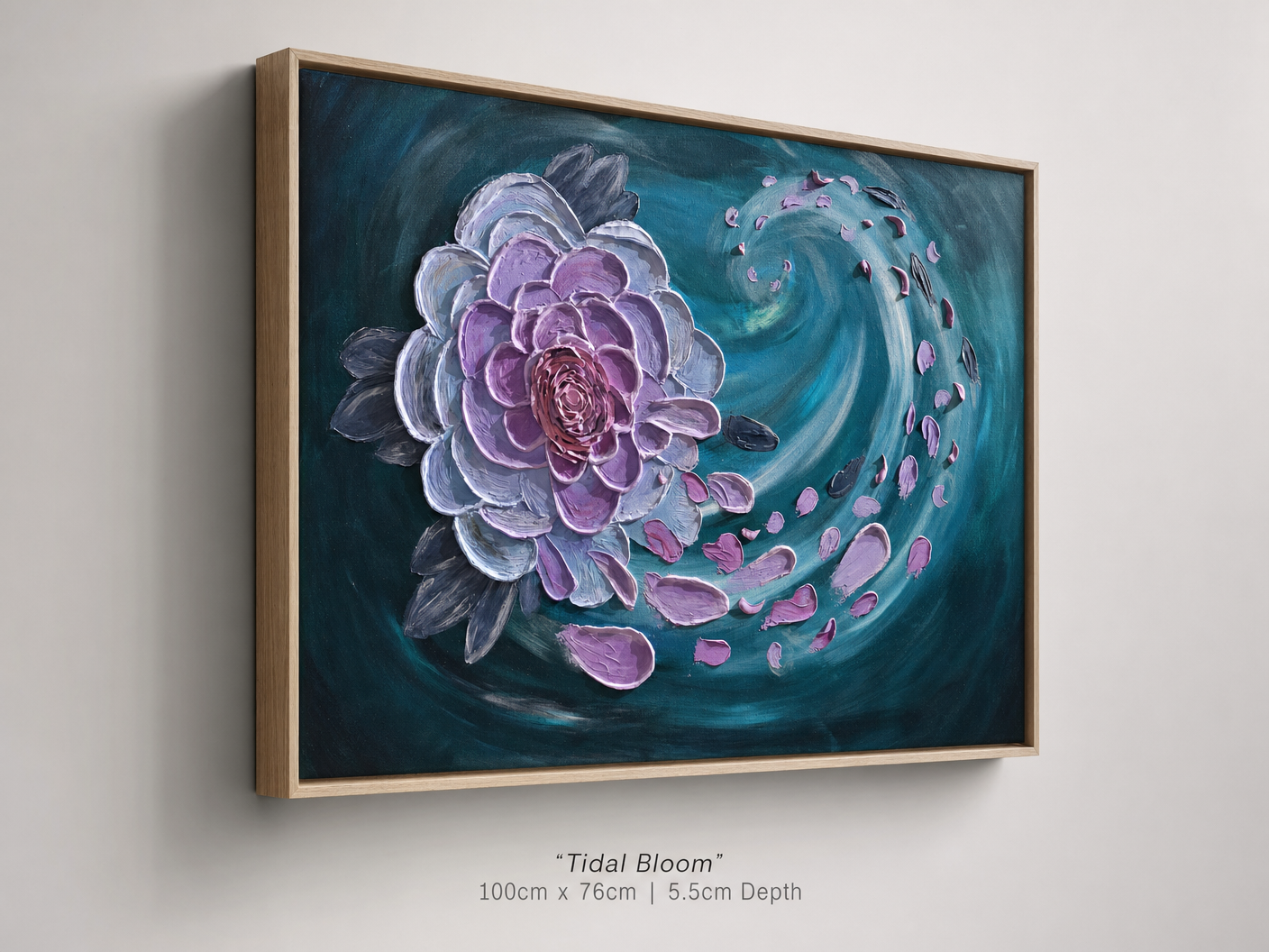 Tidal Bloom – Large Original Impasto Floral, 100x76cm, Framed