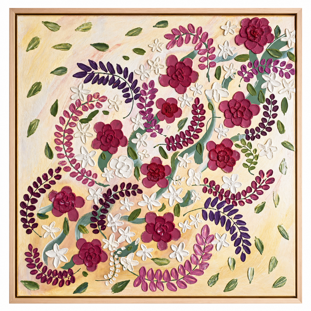 Petal Drift – Colour-Shifting Impasto Floral, 60x60cm, Framed
