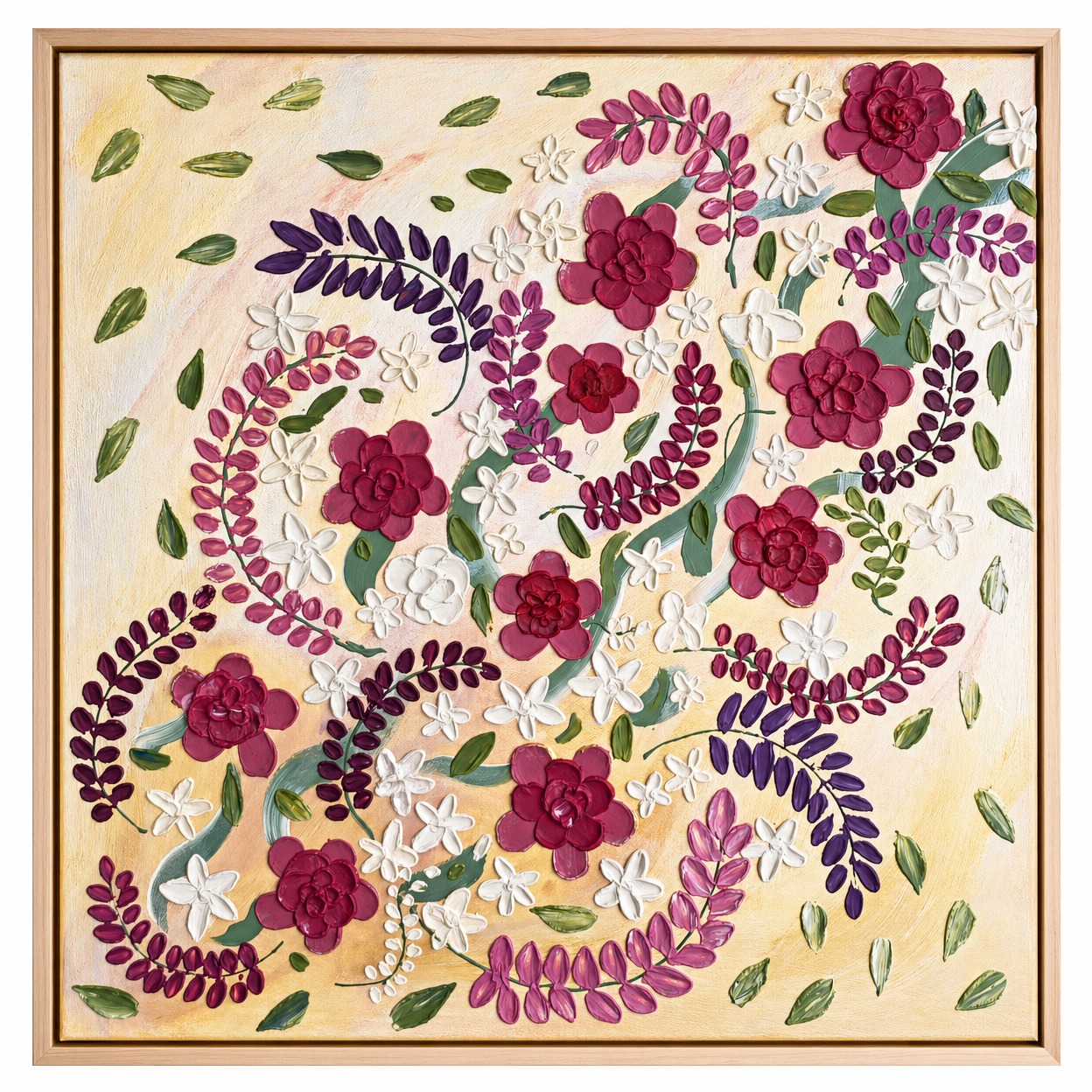 Petal Drift – Colour-Shifting Impasto Floral, 60x60cm, Framed