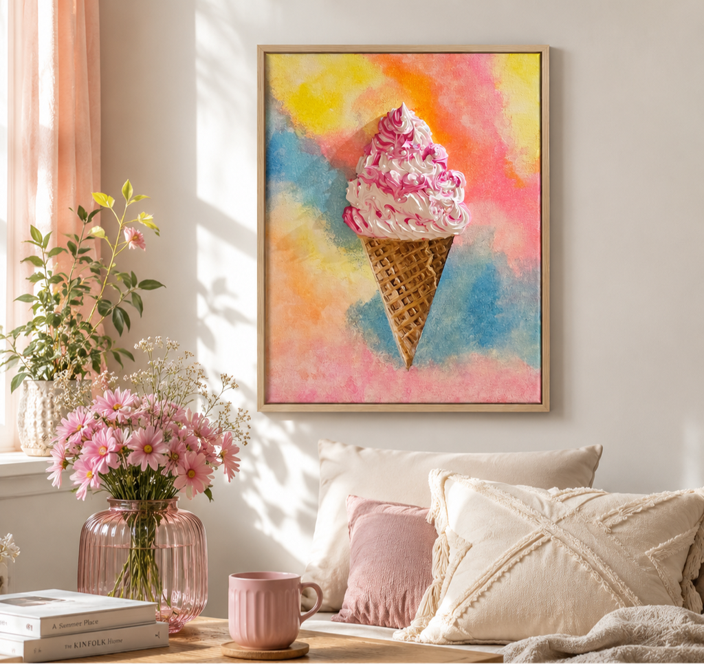 Strawberries & Cream by the Beach | Original Painting | Framed