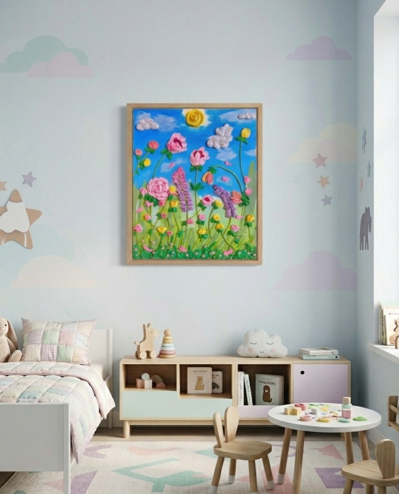 Sweet Meadow — Original Acrylic Impasto, 40×50cm, Framed
