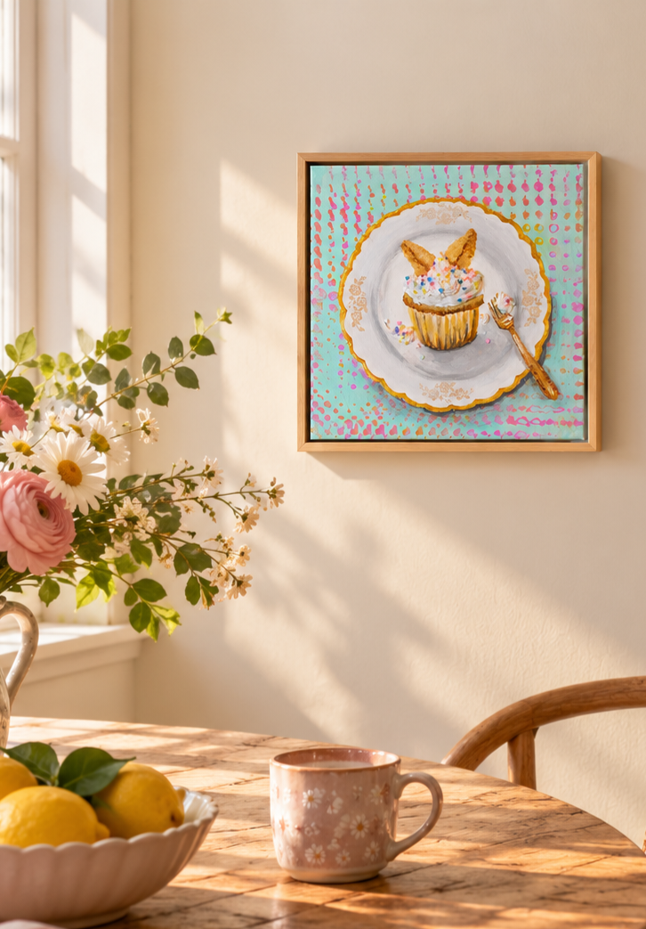 Butterfly Cupcake | Original Painting | Framed