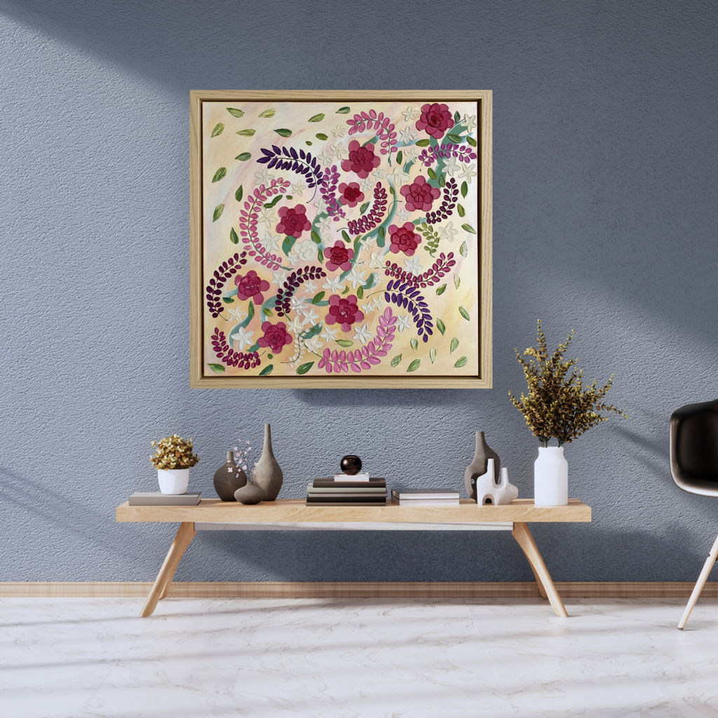 Petal Drift – Colour-Shifting Impasto Floral, 60x60cm, Framed