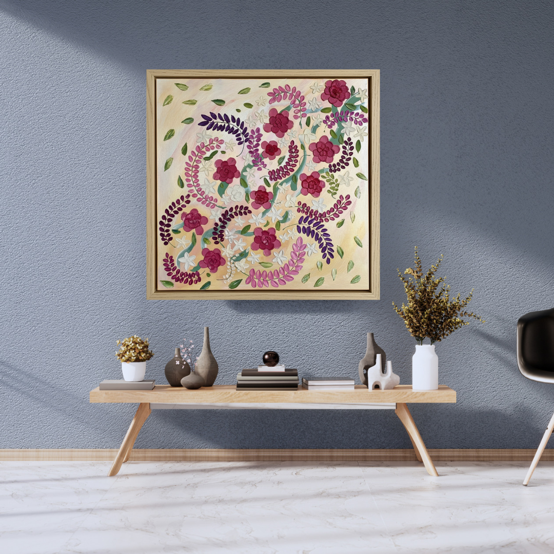 Petal Drift – Colour-Shifting Impasto Floral, 60x60cm, Framed