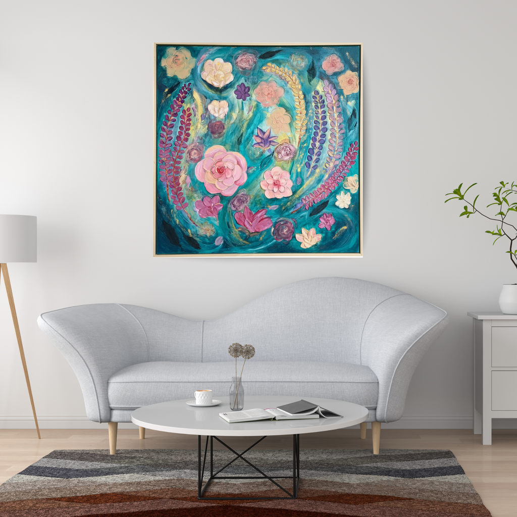 Mermaid Bouquet – Original Acrylic Impasto Floral, 60x60cm, Framed