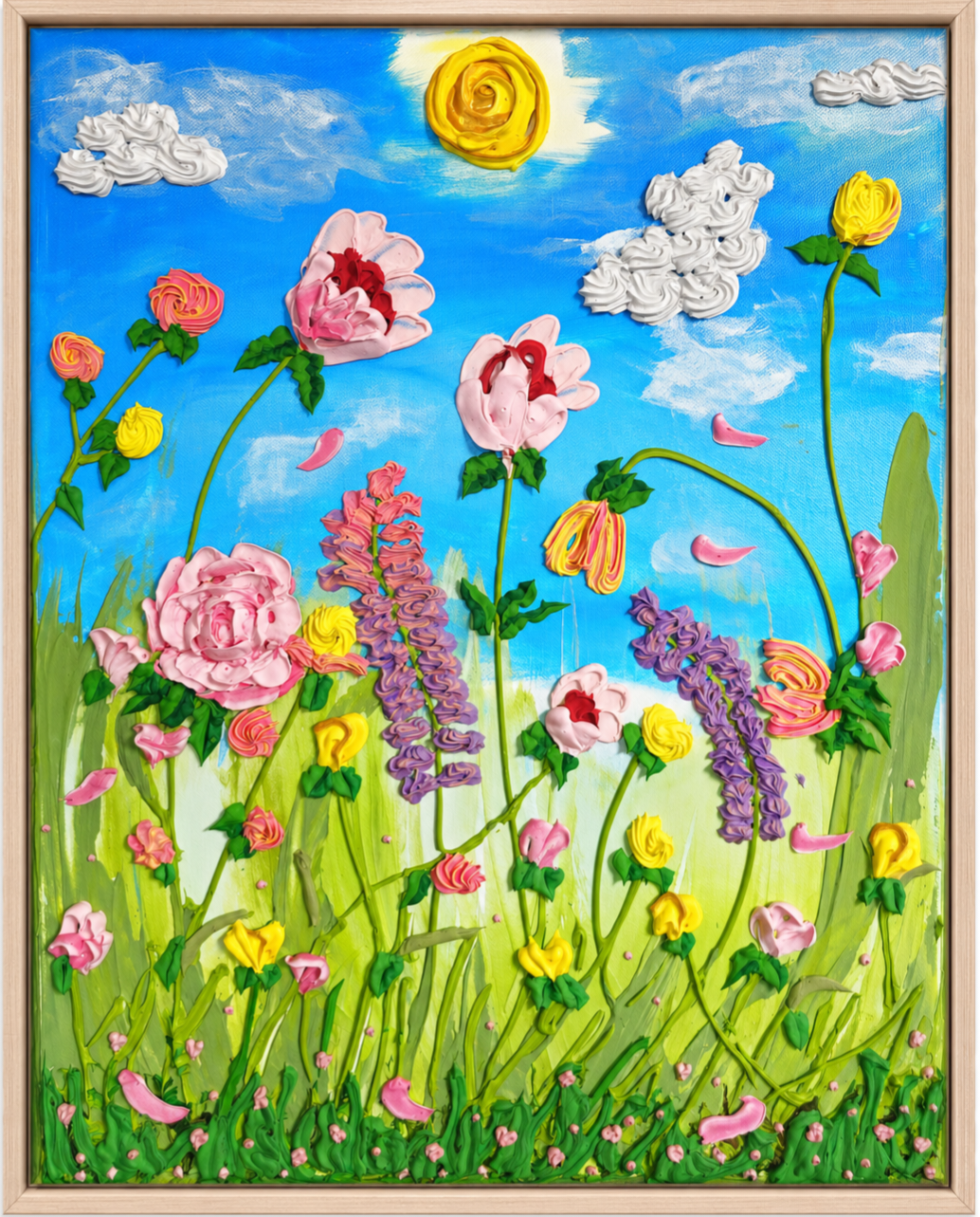 Sweet Meadow — Original Acrylic Impasto, 40×50cm, Framed