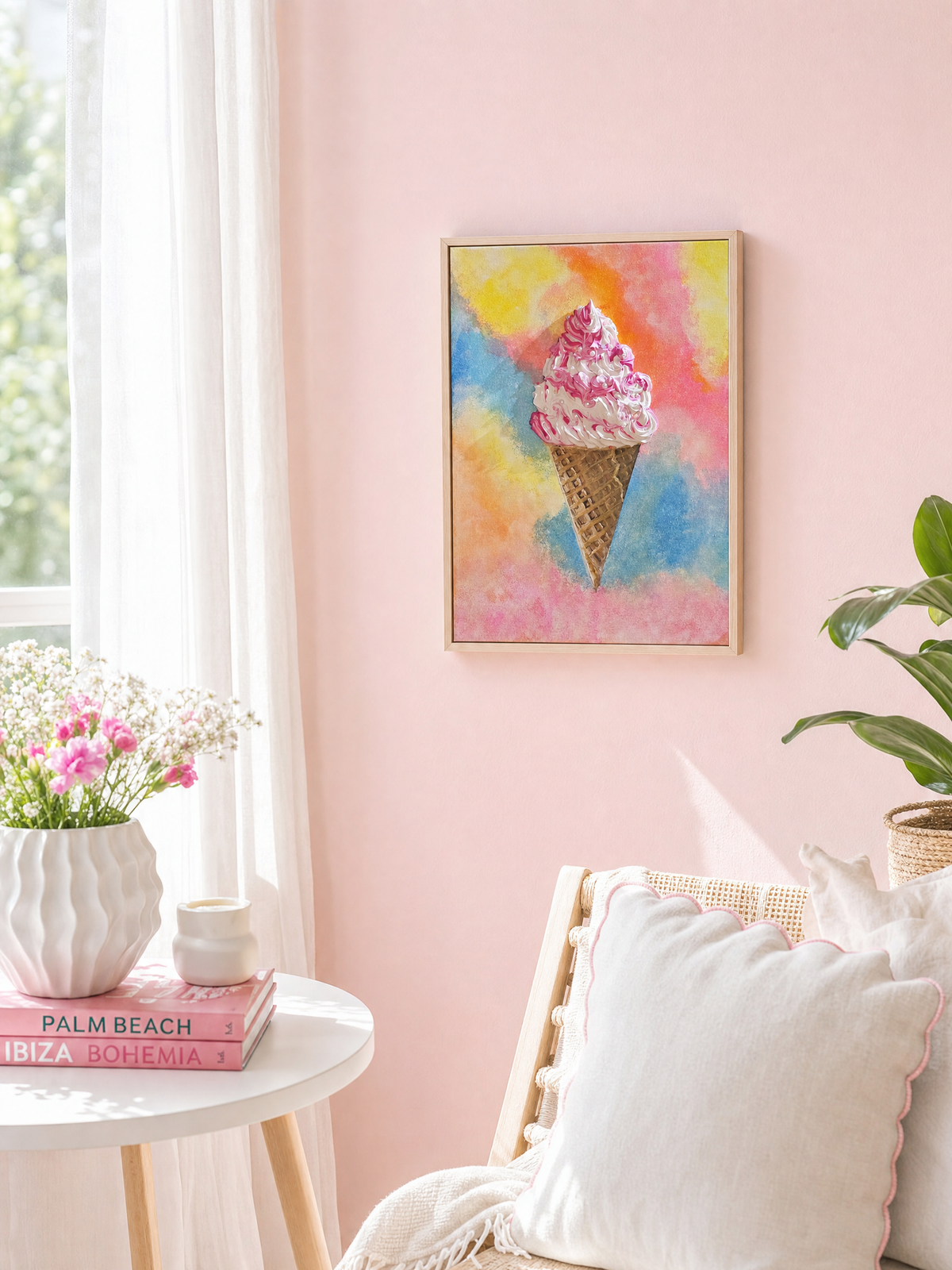 Strawberries & Cream by the Beach | Original Painting | Framed
