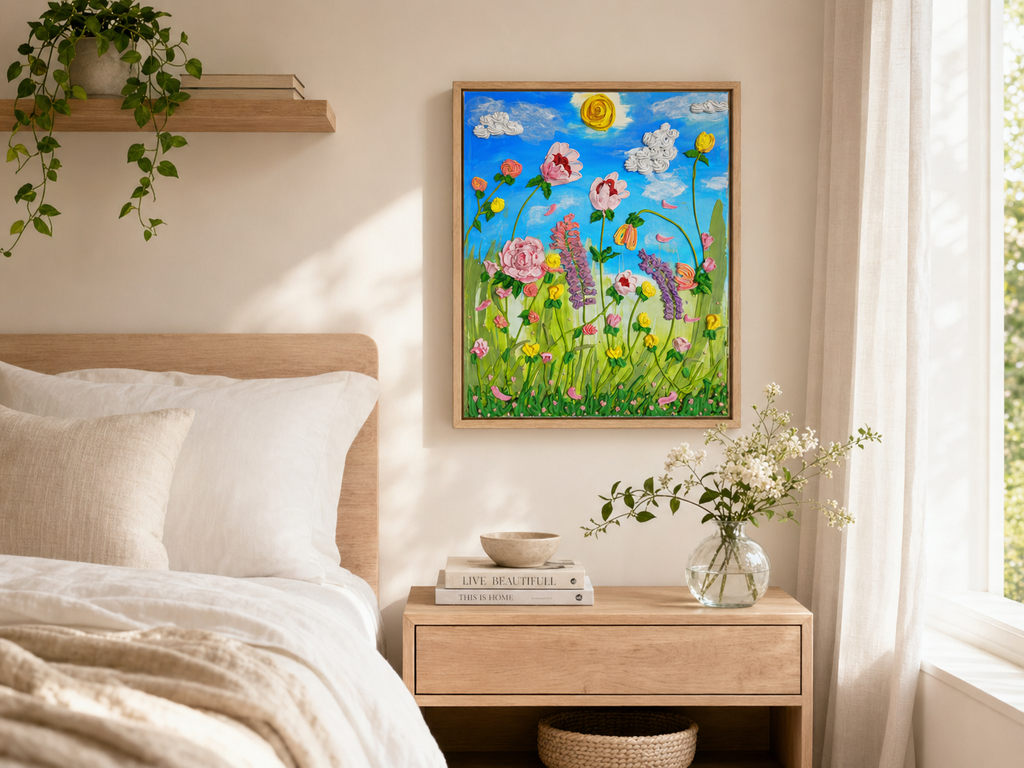 Sweet Meadow — Original Acrylic Impasto, 40×50cm, Framed